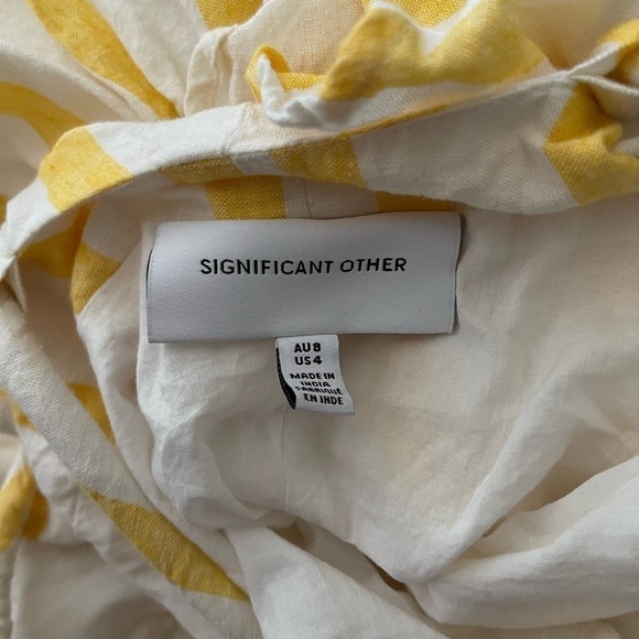 NEW SIGNIFICANT OTHER x Revolve Yellow White Stripe Cross Back Mini Dress Size 4 - Picture 4 of 5